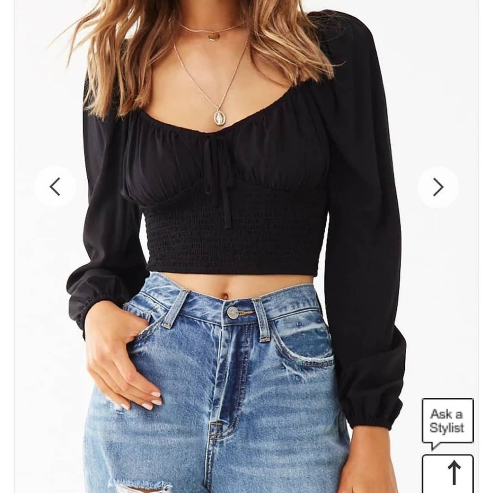 Black Smocked Long Sleeve Top 🖤